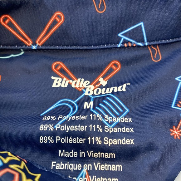 Birdie Bound Polo Shirt Mens Medium Blue USA Patriotic 4th of July Golf BBQ Star - Picture 4 of 8